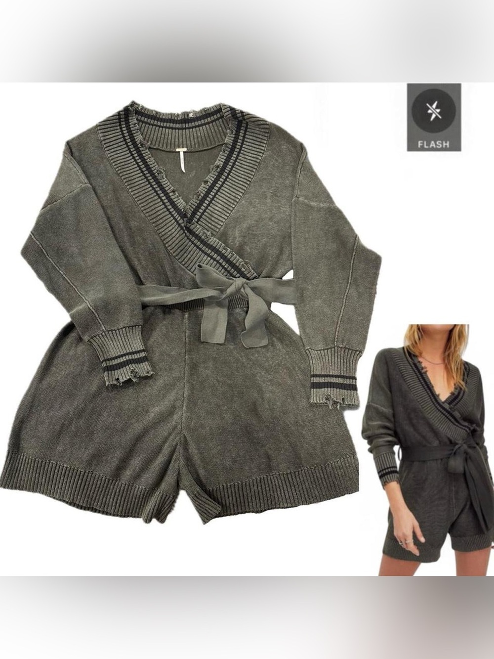 Free People Knit Romper with Waist Tie &  Pockets!